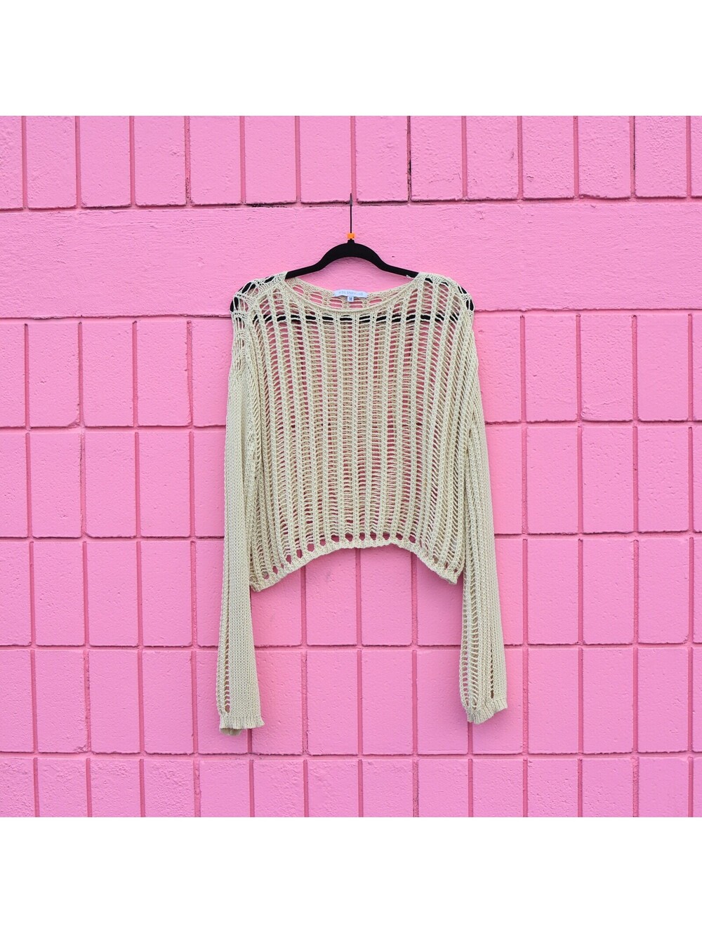 #143 M Miss Sparkling Cream Openwork Knit Sweater